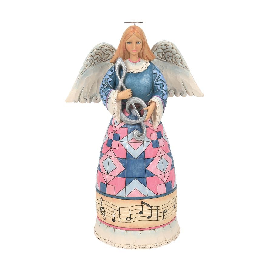 Figurine ange musical sculptée à la main avec finitions blanches mates