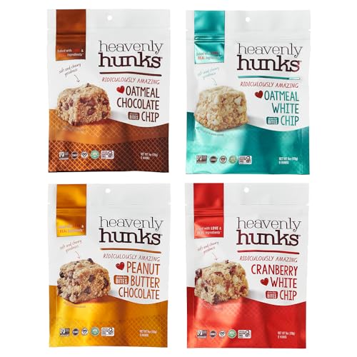Image of Heavenly Hunks Variety Gift Box - Oatmeal Chocolate Chip, Peanut Butter Chocolate, Cranberry White Chip & Oatmeal White Chip Cookies 4-Pack