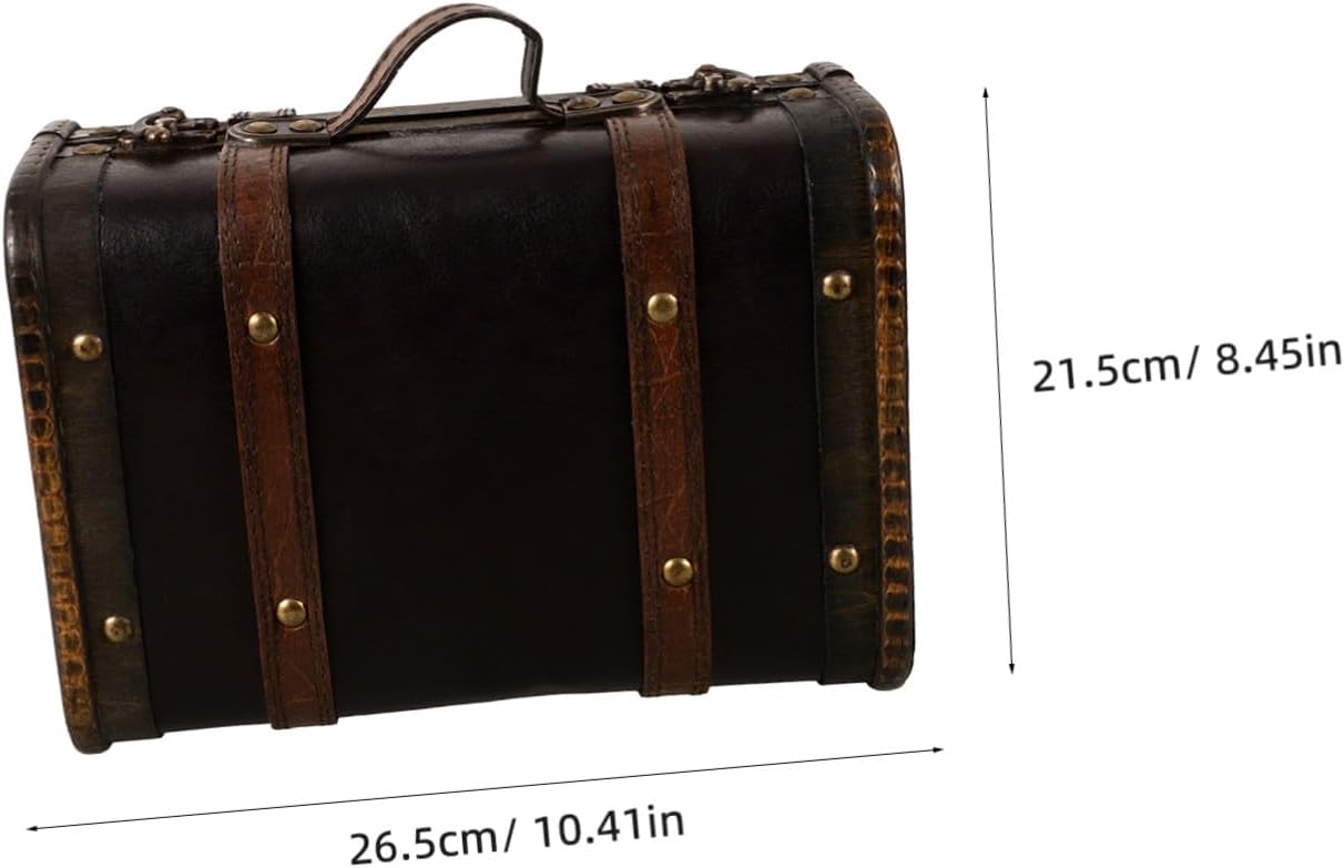 Alasum Vintage Jewelry Box Wooden Storage Chest with Lid, Portable Retro Decorative Suitcase for Collectibles and Jewelry, Classic Iron and Pu Material, for Living Room and Bridal Display