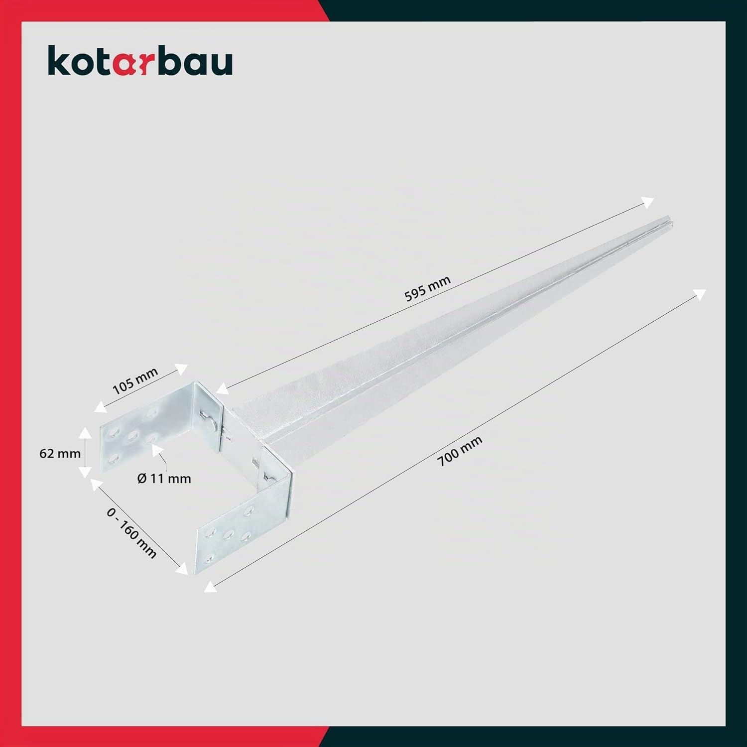KOTARBAU® 4 Pièces Support de Poteau Réglable - 0-160 mm - Acier Galvanisé - 70 cm - Argent - Support Poteau a Enfoncer - Ancrage Balancoire - Ancre a Enfoncer - pour Poteaux Bois