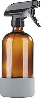 HOMBYS 16 Oz Amber Glass Spray Bottles with Silicone Sleeve,Empty Boston Bottle Spray Bottle with Adjustable Nozzle,Refillable Container for Cleaning, Essential Oils, Hair, Plants-1 Pcs (Grey)