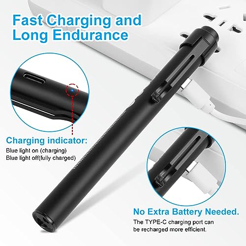 2PC Taschenlampe flintronic Pupillenleuchte Medizin, Diagnostikleuchte Krankenschwester Rettungsdienst Zubehör mit Pupillenmessgerät und Lineal, Aufladbar USB LED Stiftlampe für Studentische Ärzte