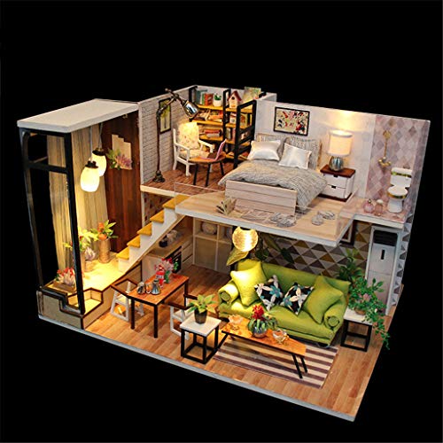 TIREOW Mini Holz Puppenhaus Puppenstube mit LED Lampe, Möbeln Haus Miniatur Kunsthandwerk Spielzeug für Kinder… – Bild 5