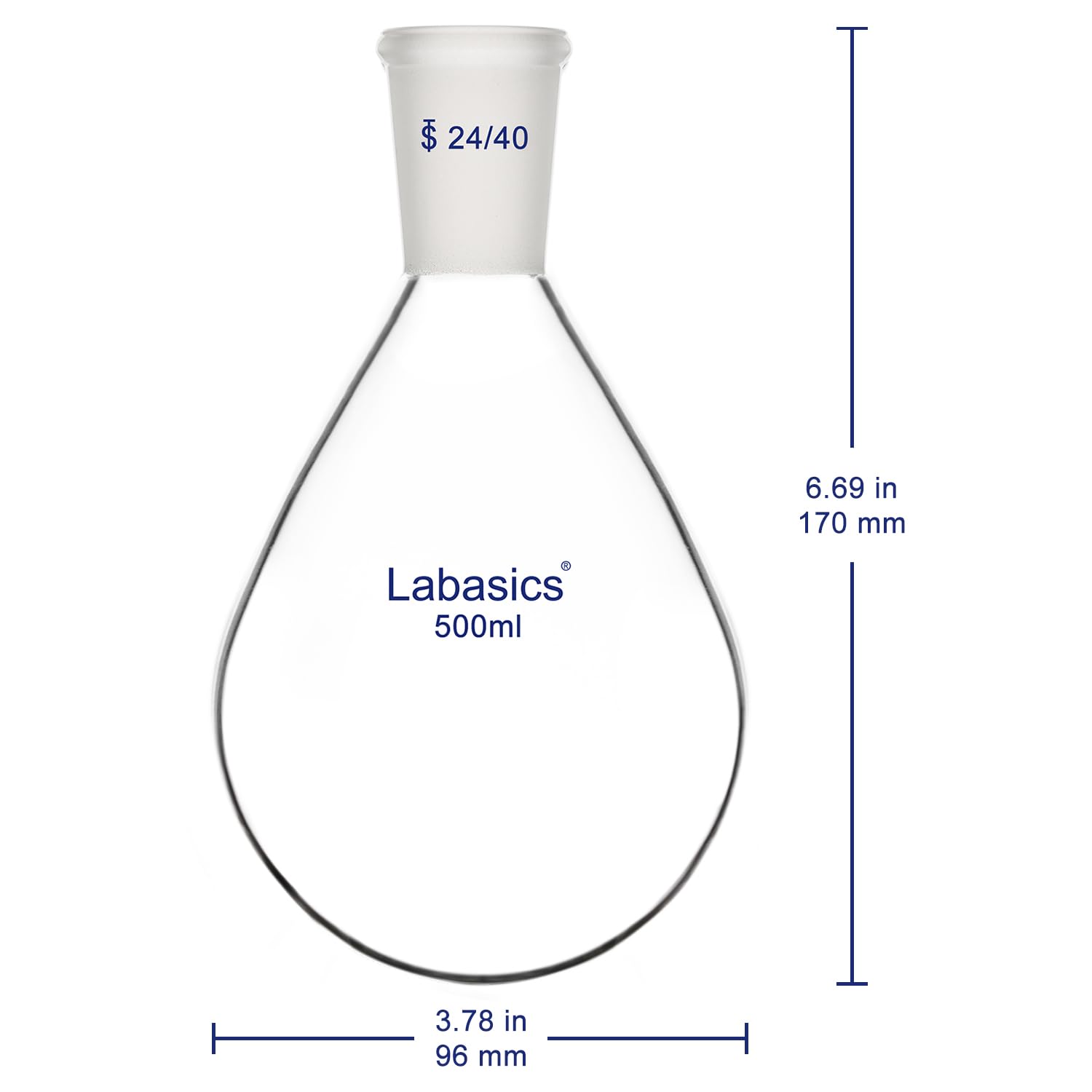 Labasics Pallone di Recupero a collo Singolo in Vetro Borosilicato Pallone per Evaporazione Rotante, con Giunto Esterno 24/40, 500 ml