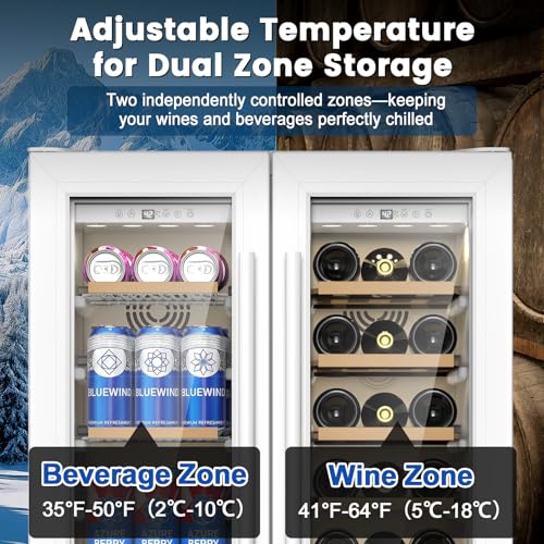 Image of 24 Inch Dual Zone Wine and Beverage Refrigerator - Under Counter Built-in /Free Standing Beverage Cooler with Glass Door,Beverage Fridge with Large Capacity, Advanced Cooling System, White