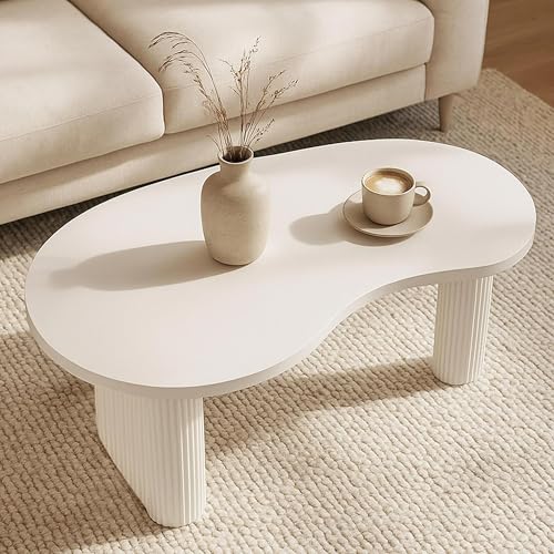 Table Basse HWC-O29, Table d'appoint Table de Salon, Forme Organique Bois mélaminé, 45x110x60cm - Blanc