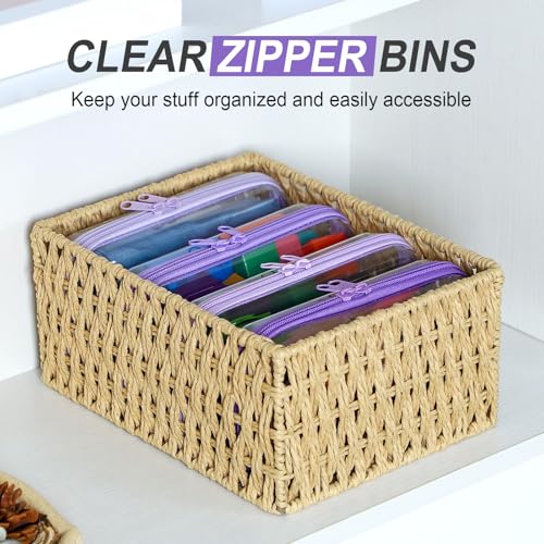 Image of Hoolerry 4 Pcs Hard Clear Zipper Case Makeup Bags Plastic Zipper Pouch Transparent Storage Box Containers for Cosmetics, Snacks, Building Blocks, Puzzles(Clear,7.5 x 3.9 x 2 in,Purple)