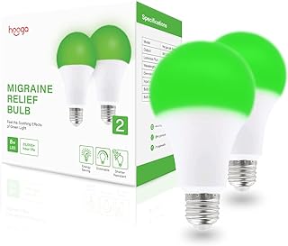 Migraine Relief Green LED Light Bulb, Light Therapy Bulb, 520nm Narrow Band, 8W, E26 Base. Dimmable. Relieves Migraine Pain, Nausea, Anxiety, Insomnia. May Help Fibromyalgia Pain. (2 Pack)