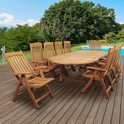 International Home Miami SC DIANDLX-10SUMPOS Amazonia Griffin 11 Piece Teak Double-Extendable Oval Dining Set