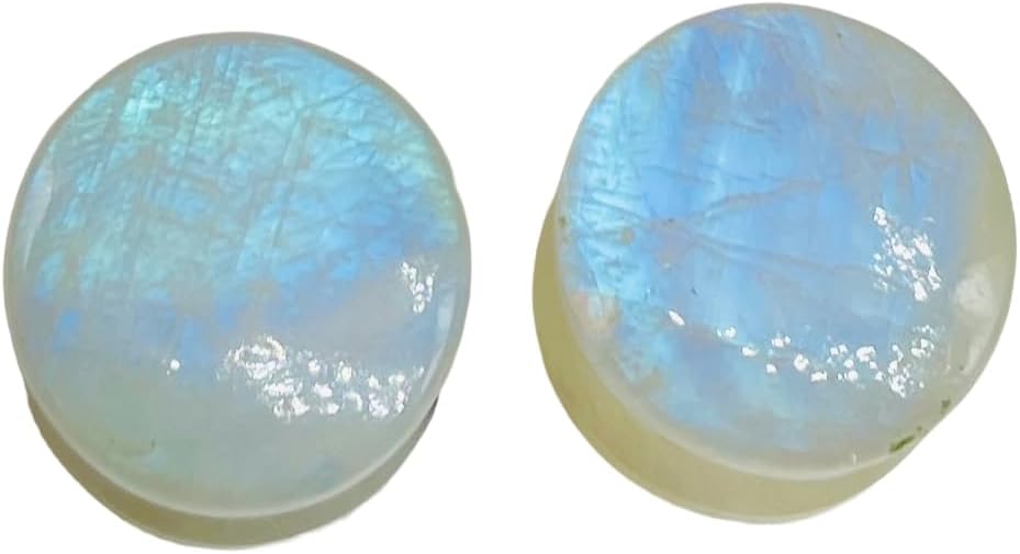 Natural Rainbow Moonstone Double Flared Ear Plugs | Handmade Stone Gauges Tunnels | Organic Body Piercing Jewelry for Stretched Ears