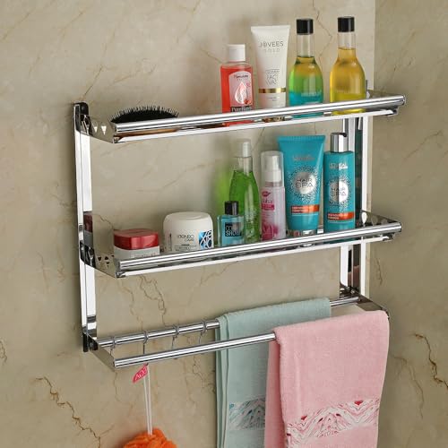 USF 4 in 1 Stainless Steel Bathroom Shelf, Multipurpose Bathroom Rack Stand, Bathroom Rack Shelves with Rod and Hooks, Bathroom Accessories (Chrome Finish) Pack of 1 (B0CW9P82SB) Amazon Price History, Amazon Price Tracker