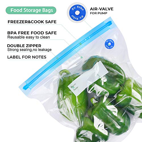 Sous Vide Bags 25Pcs, Reusable Bpa Free Vacuum Sealer Bags Vacuum Food Storage Bags For Cooking/Food Storage/Microwave Heating - 3 Size 18Pcs Vacuum Zipper Bags & 5 Air Valves & 2 Seal Clips #TOP4