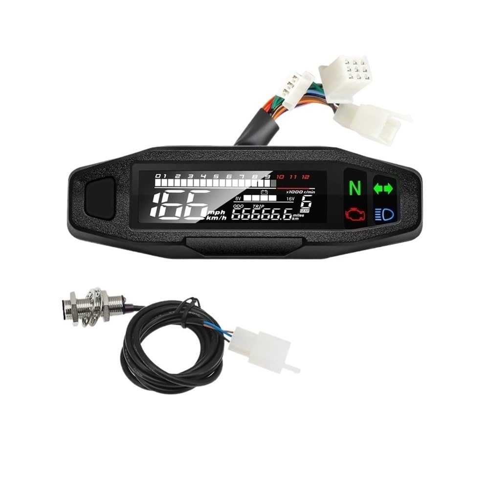 Cuadro de instrumentos de moto Medidor digital para motocicleta, velocímetro, odómetro, RPM, medidor de nivel combustible, instrumento para luz señal para giro, universal