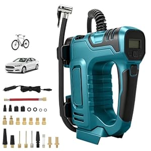 Akku Kompressor Kompatibel für Makita 18V, Elektrische Kabellos Luftpumpe, 120PSI, Tragbarer Reifenfüller mit LED-Licht, Automatisch Stop, für Autos Motorräder Fahrräder Bälle (ohne Akku) (MT Blau)