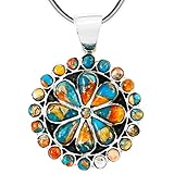 Turquoise & Gemstone Pendant Necklace in 925 Sterling Silver (20' Length) (Spiny Turquoise)