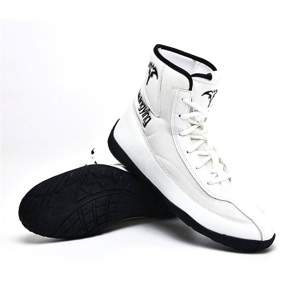 Scarpe da Allenamento da Boxe da Uomo e Donna, Traspiranti, da Pugile, comode, Sportive, per Fitness e Bodybuilding,Bianca,44 EU