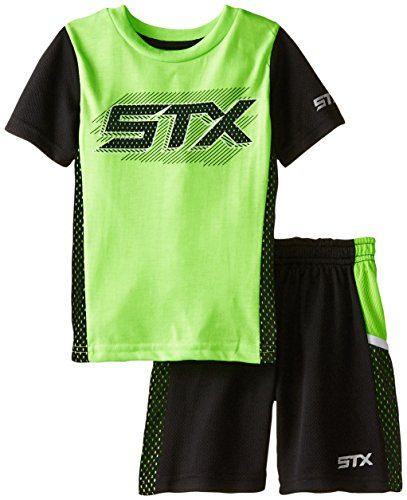 STX Conjunto curto e camiseta esportiva de 2 peças para meninos pequenos e grandes, Preto/limão neon