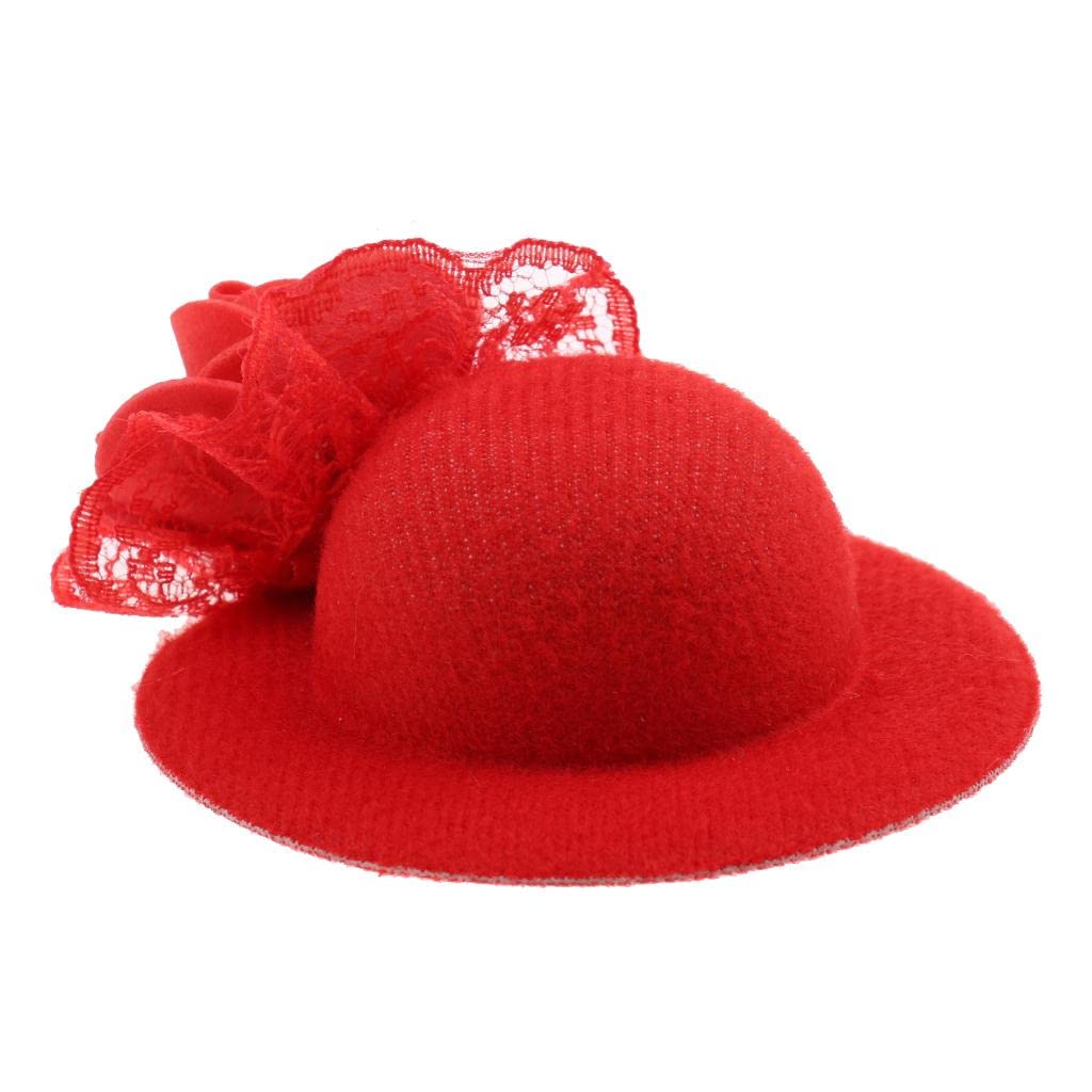 NIVAA Vintage Round Bowler Doll Hat Cap for28-30cm Doll Clothes Accs Red-picture-28