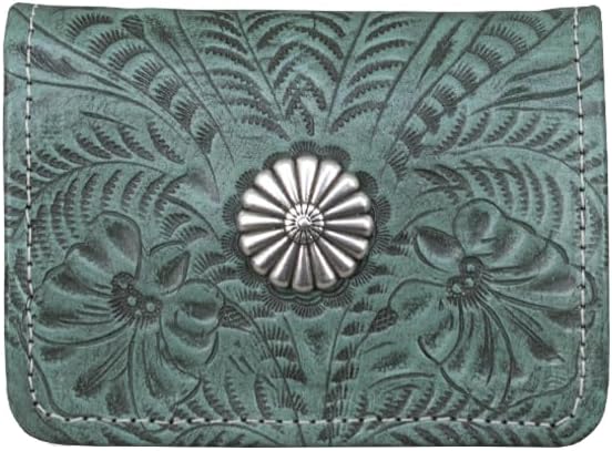 American West Hand Tooled Handcrafted Genuine Leather Small Tri-Fold Wallet for Women/Girls/Teens Credit Card Slots Cash Pocket and Clear ID Holder Western (Medium Brown)