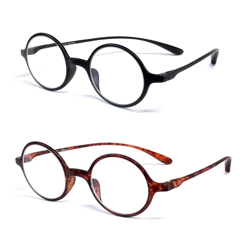 Calabria 721 Flexie Round Reading Glasses +5.00 Ebony/Tortoise 2 Pack Men/Women Bendable Flexible Single Power Readers TR90