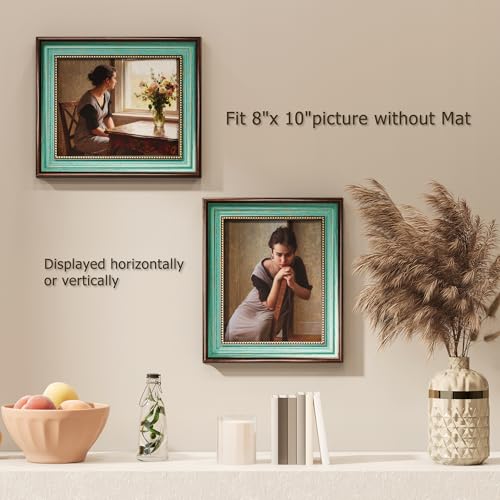 Image of 8x10 Vintage Picture Frames,Ornate Picture Frame for Wall Decor,1 Pack Blue Antique Picture Frame,Distressed Blue