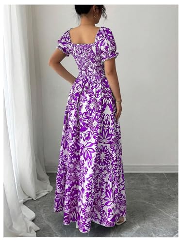 Image of Floerns Women's Floral Short Puff Sleeve Milkmaid Dress Boho A Line Long Dresses