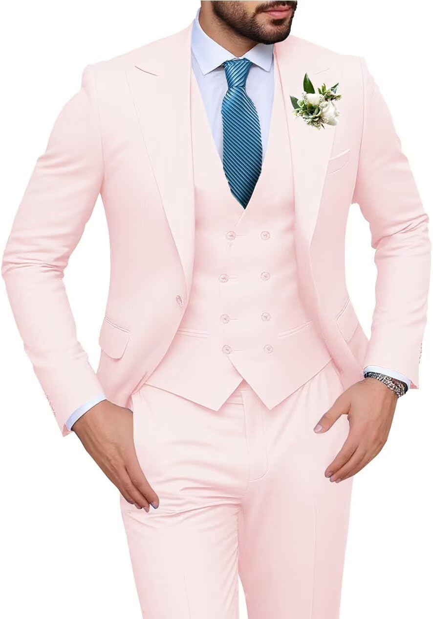 Mens Slim Fit 3 Piece Suit Set Double Breasted Men Suit for Wedding Mens Tuxedo Set Casual Business Prom Suits