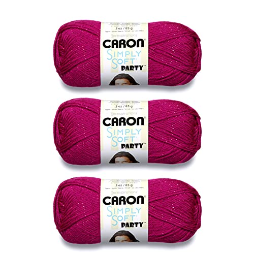 Caron Simply Soft Party Fuchsia Sparkle Yarn - 3 Pack of 85g/3oz - Acrylic - 4 Medium (Worsted) - 164 Yards - Knitting/Crochet