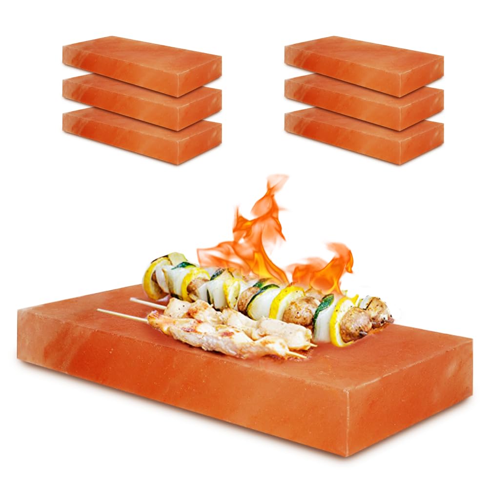 Generic Himalayan Salt Block Tiles for Grilling, Cooking, Cutting, and Serving- 8”x4”x1” Rock Salt Brick Plate is Food Grade. Pack 6 Salt Slab a Unique Gift for Men, Women, Chefs
