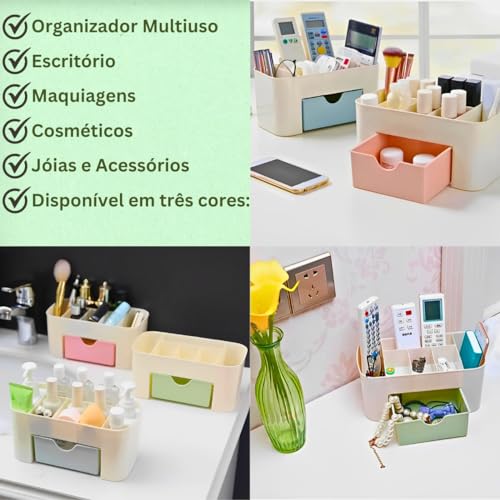 Organizador Maquiagem Cosméticos Escritório Mesa Porta Treco Caneta Multiuso Gaveta (Azul)
