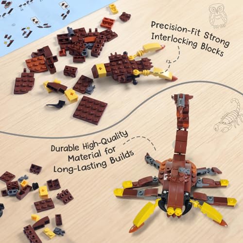 Image of Intelliskills Think Blocks: 3-in-1 Aquatic Animals 118 Piece Set,Shark, Squid&Seahorse, Model Building Kit for Kids,STEM Construction Set for Toddlers,Assemble&Play Game,Activity&Gifting Toy (Brown)