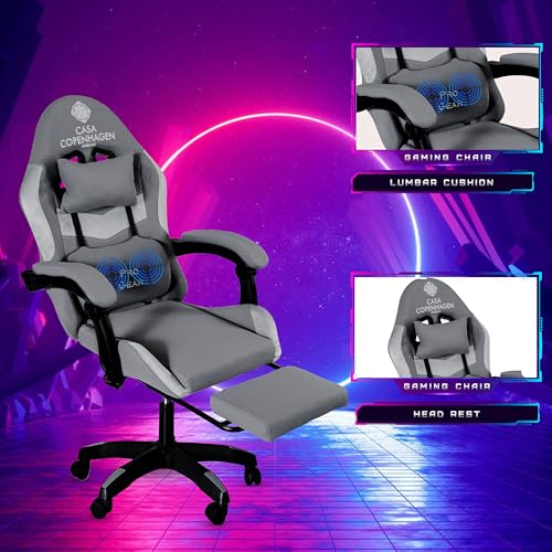 Image of Casa Copenhagen Designed in Denmark, High-Back Fabric Gaming Ergonomic Chair with Advanced Mechanism & Electric Back Massager, Luxurious Memory Foam Seating & Multi Function Arm-Rest - Grey & Grey