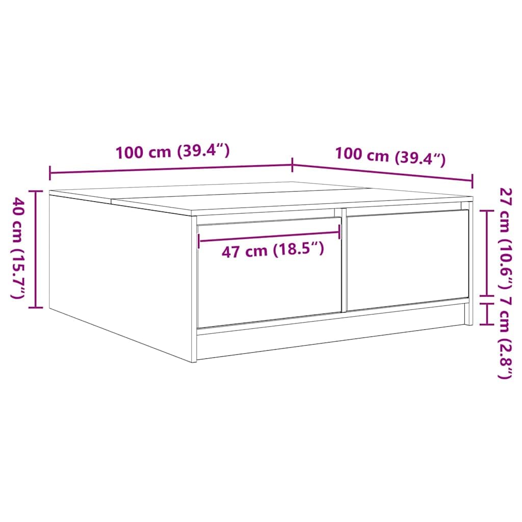 vidaXL Mesa de Centro con cajones Blanca 100x100x40 cm