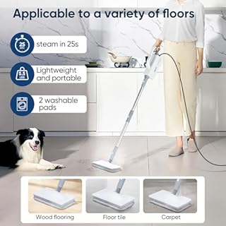 Seyola Steam Mop for Floor Cleaning, Steam Cleaner for Home with Handheld 6-in-1 Multi-function Attachments for Hardwood Floors, Clothes, Windows, Tiles Grout, Furniture Cleaning (off-white)