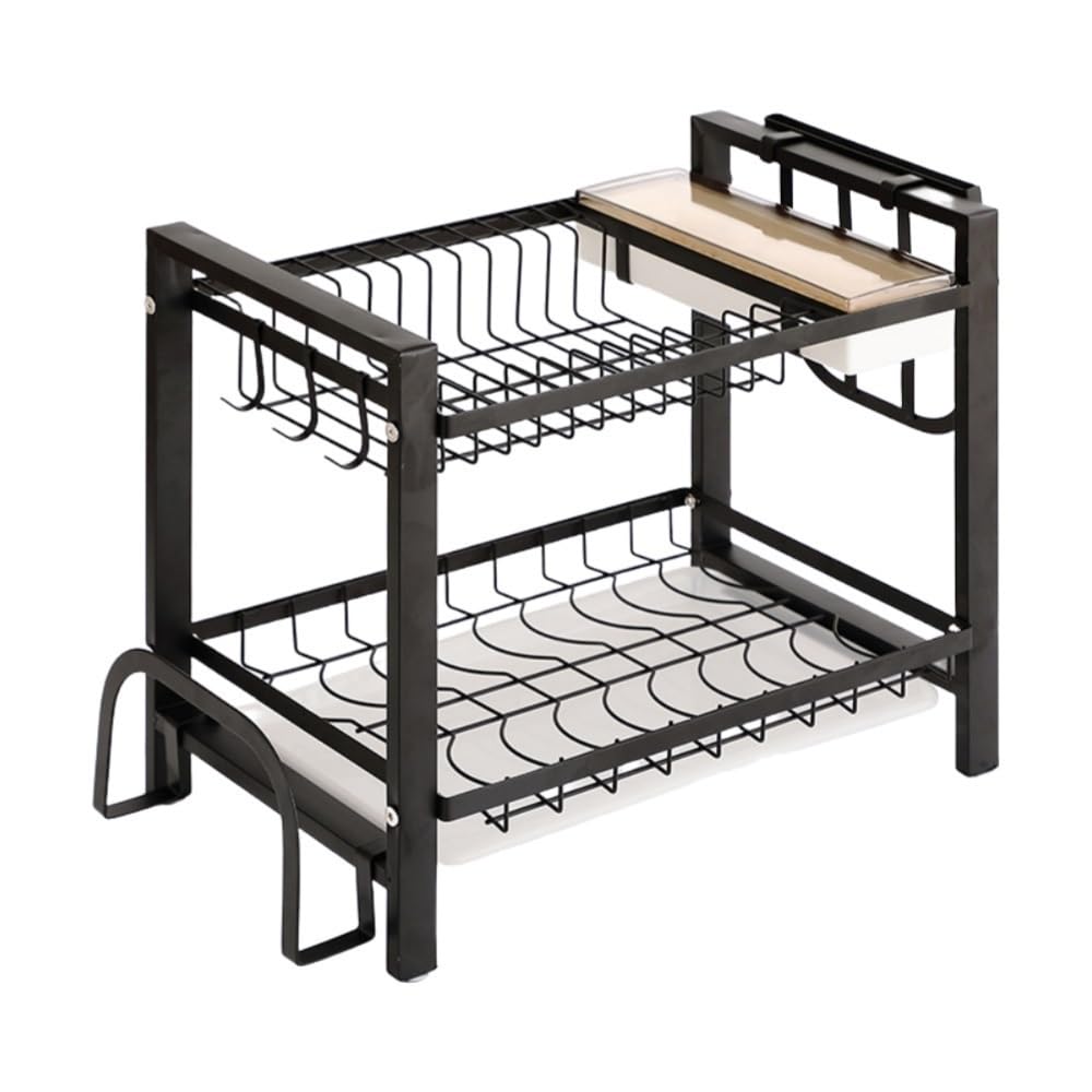Goxyffmnv Counter Dish Rack, Metal Dish Drain Rack, 2-Tier Cutlery Rack, Dish Drying Rack, Cutlery Storage Rack for Kitchen Countertops, Dining Room, Sink
