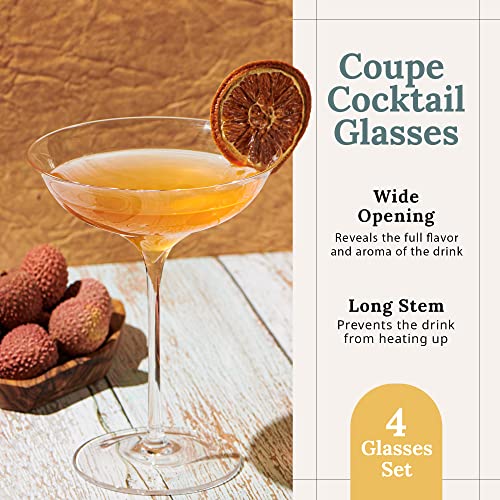 Coupe Cocktail Glasses Set Of 4 (8.1 Oz) – Elegant Coupe Champagne Glasses – Large Martini Glasses For Hosting Parties – Hand-Blown Lead-Free Crystal Cups #TOP4