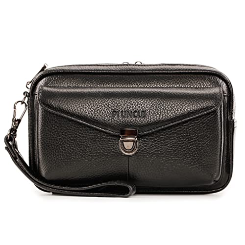 Pochette en cuir véritable homme grand portefeuille zippé sac à main de poignet de luxe