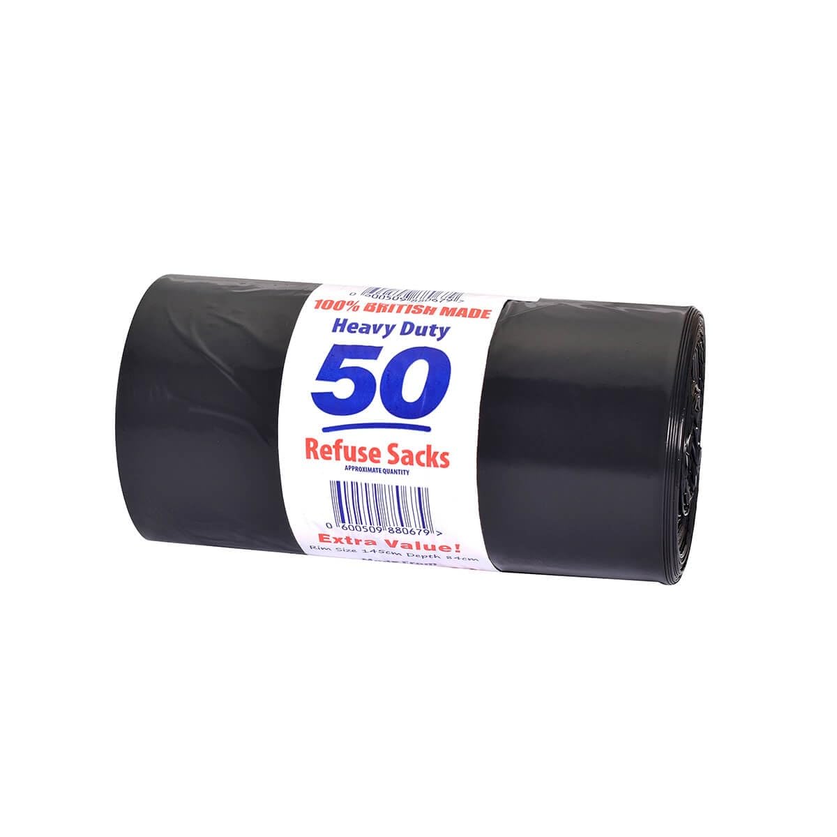 80L 50 Bin Bags Heavy Duty Refuse Sacks Extra Strong Bin Liners 100% Recycled Material Disposal Bags for Kitchen Home Office Hospitals Hotels Gardens