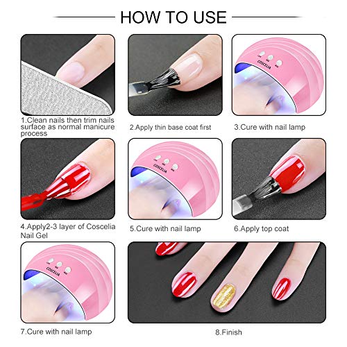 COSCELIA Gel Nail Polish Kit with UV Light Starter Kit - 6 Colors Glitter Gel 24W Nail Lamp Nail Polish Remover Wrap Manicure Tools