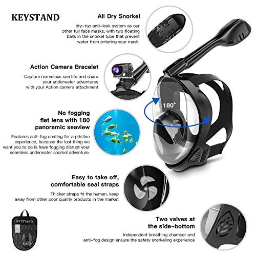 image for Keystand Full Face Snorkel Mask, Breathing Mechanism Snorkeling Masks 