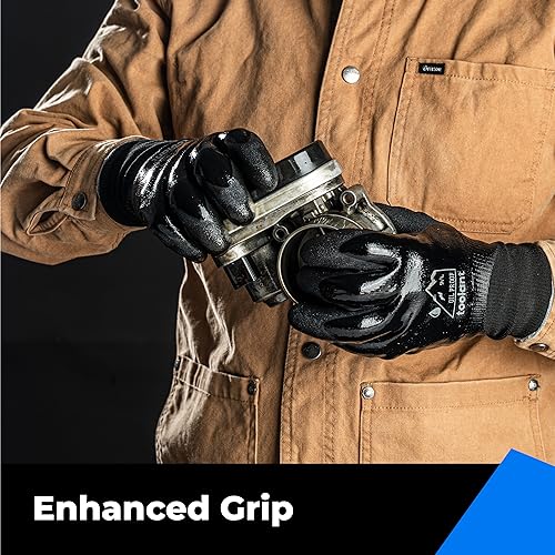 Image of toolant Waterproof Winter Work Gloves, Double Nitrile Oil Resistant Grip | Thermal Insulation, Waterproof Protection in Freezer Work, Construction, Mechanics, Mining, Plumbing, Black, Medium