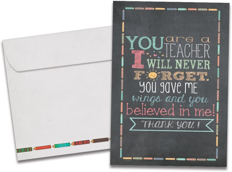 Tree-Free Greetings Teacher Appreciation Cards - Artful Designs - 1 Card + Matching Envelopes - Made in USA - 100% Recycled Paper - 5x7 - Lighthearted, For Teacher, Teacher Thanks (GO64450)