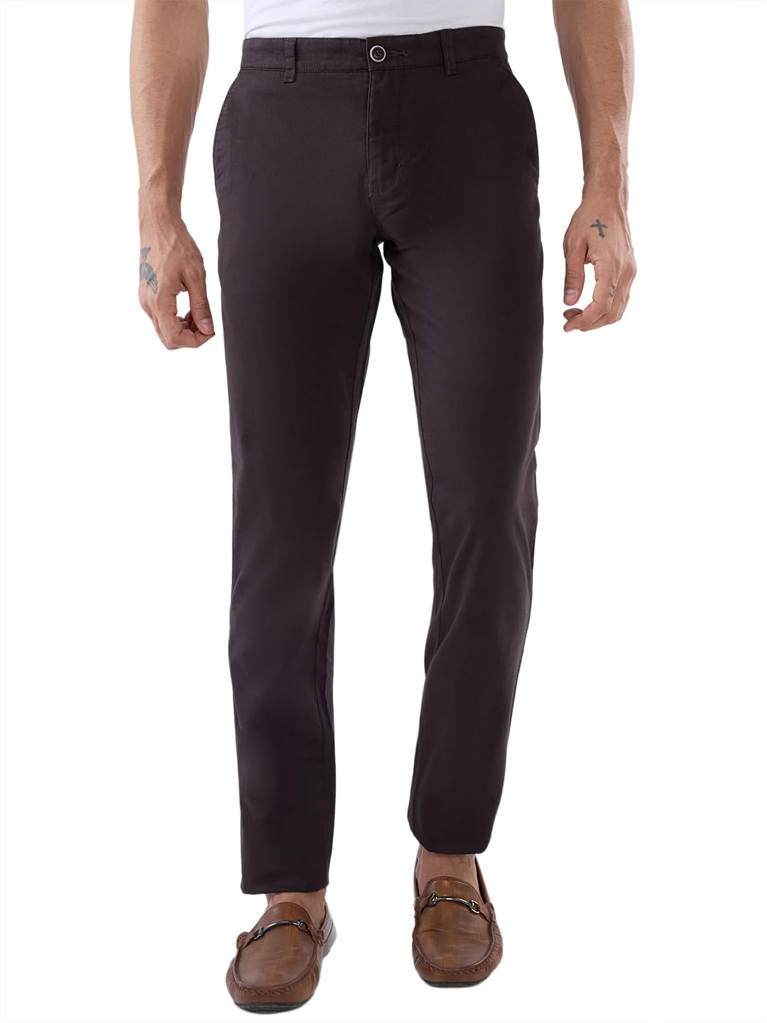 Men Low Rise Tapered Fit Solid Pattern Cotton Blend Flat Front Casual Trouser-image-11