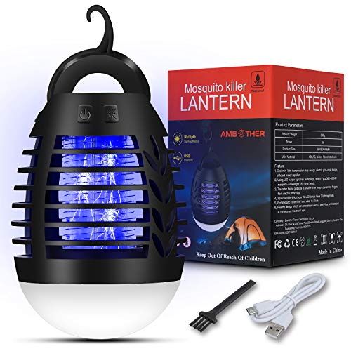 AMBOTHER Insektenvernichter Elektrisch, 5W Mosquito Killer Campinglampe UV Mückenfalle Mückenlampe Schutz vor Elektrischem Schlag, USB Mückenvernichter mit Reinigungspinsel für Innen Außen Zeltlampe