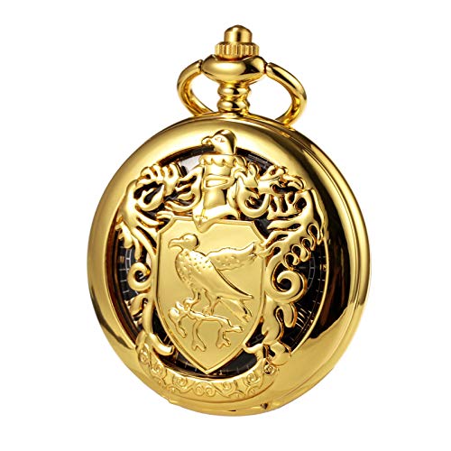 Image of TREEWETO Men's Retro Double Open Skeleton Mechanical Roman Numerals Shield Pocket Watch with Chain for Men Women