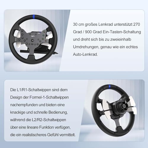 Image of PXN V99 Steering Wheel: 3.2Nm Force Feedback, PC, PS4, Xbox One, Xbox Series X /S, Formula-Racing Paddles, Hall-Effect Pedal