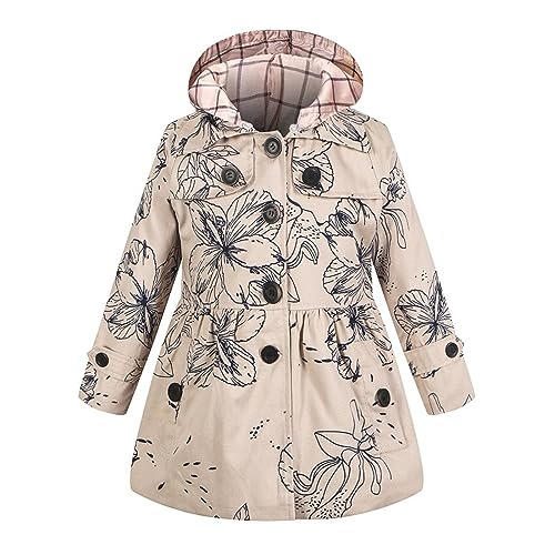 Girl's Hooded Trench Coat Kids Flower Print Parka Outwear Warm Cotton Puffer Hooded Jacket Fall Winter (I, 8-9 Years)