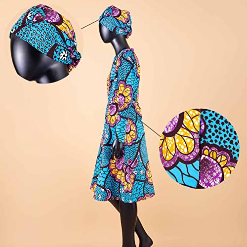 Image of African Dashiki Dresses for Women Party Flower Floral Fashion Culture Vintage+Headwrap 35x45 inch