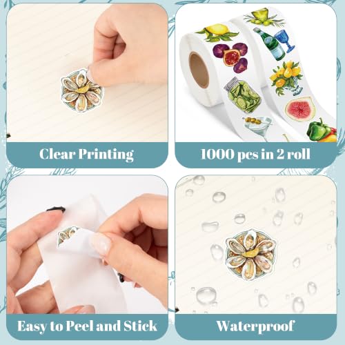 Image of 2 Roll Mediterranean Food Waterproof Vinyl Sticker for Scrapbook | Oil-Resistant Vinyl Strong Adhesion No Residue Easy Peel & Stick for Journals Water Bottles Laptops Kitchen Decor Travel