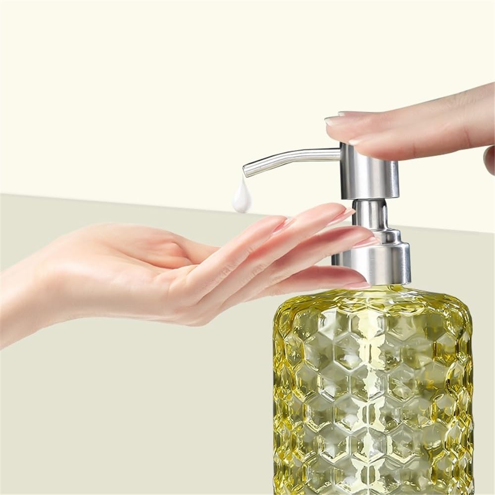 Dispenser di Sapone per Bagno, per casa/Hotel/Bagno, flacone in Vetro pressato per lozione, 500 ml, cilindrico Trasparente, Blu/Grigio/Verde/Giallo, Dispenser da Cucina (Blu)